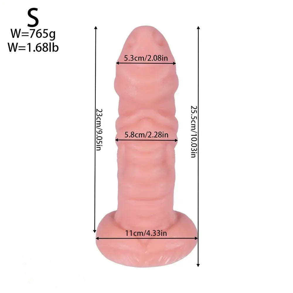 Flesh ridged fantasy PVC dildo with suction cup base