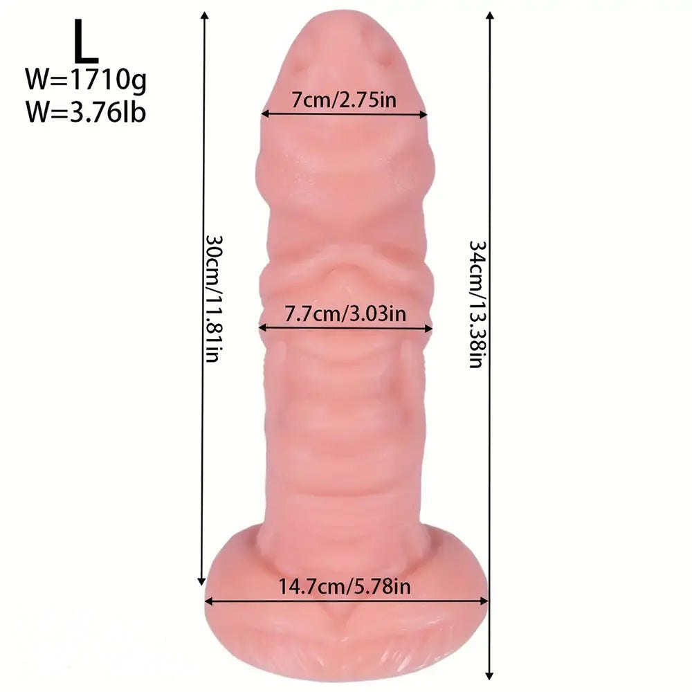 Flesh ridged fantasy PVC dildo with suction cup base