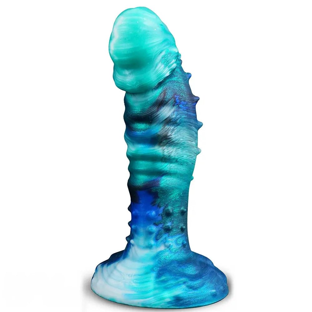 Ridged fantasy silicone dildo with suction cup base, photo 1