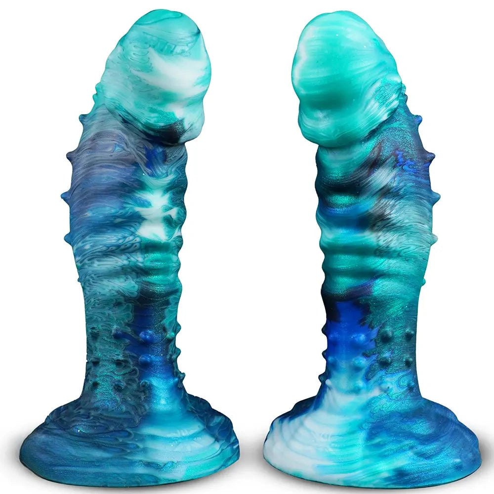 Ridged fantasy silicone dildo with suction cup base, photo 2