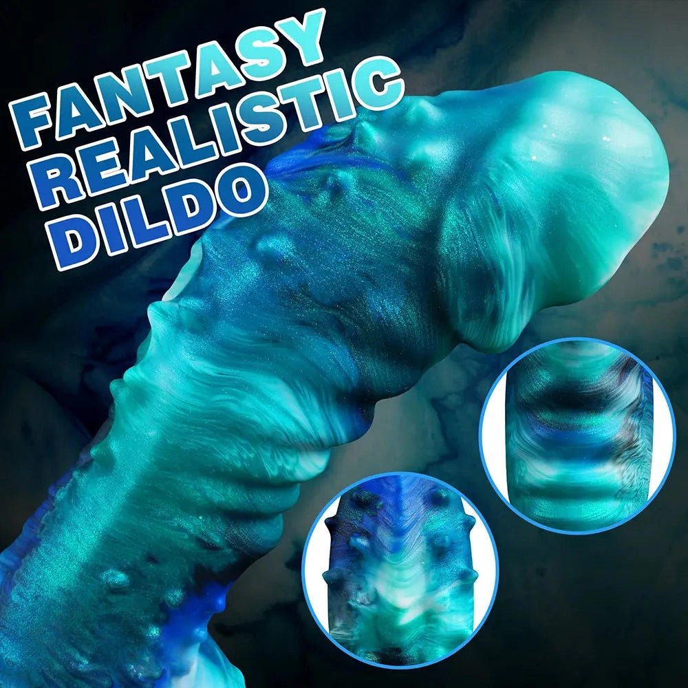 Ridged fantasy silicone dildo with suction cup base, photo 4