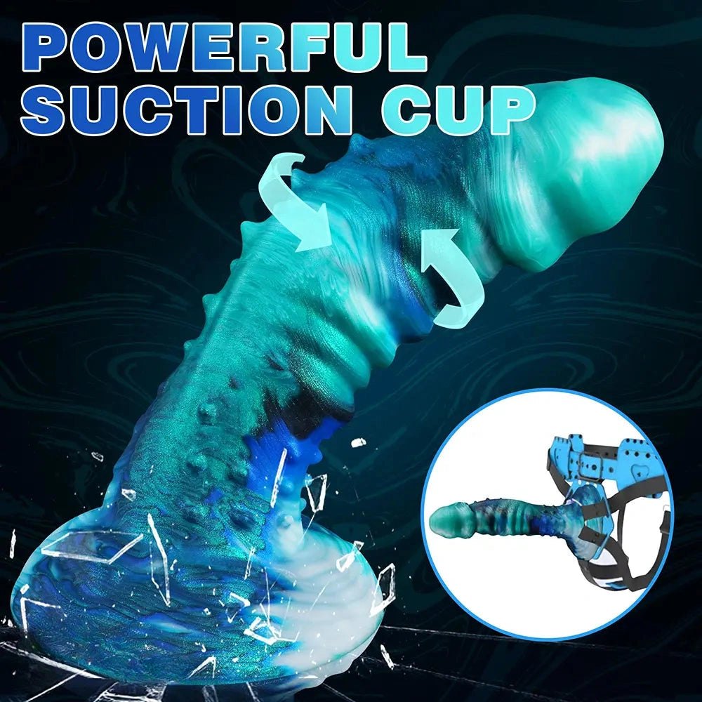 Ridged fantasy silicone dildo with suction cup base, photo 5