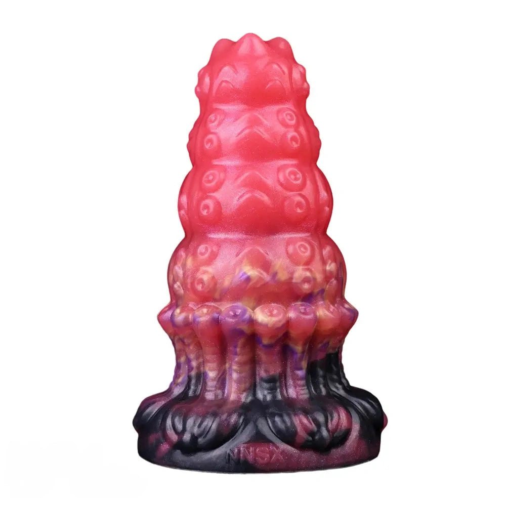 Red ridged fantasy silicone dildo, photo 1
