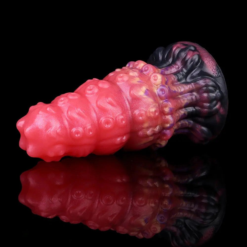 Red ridged fantasy silicone dildo, photo 11