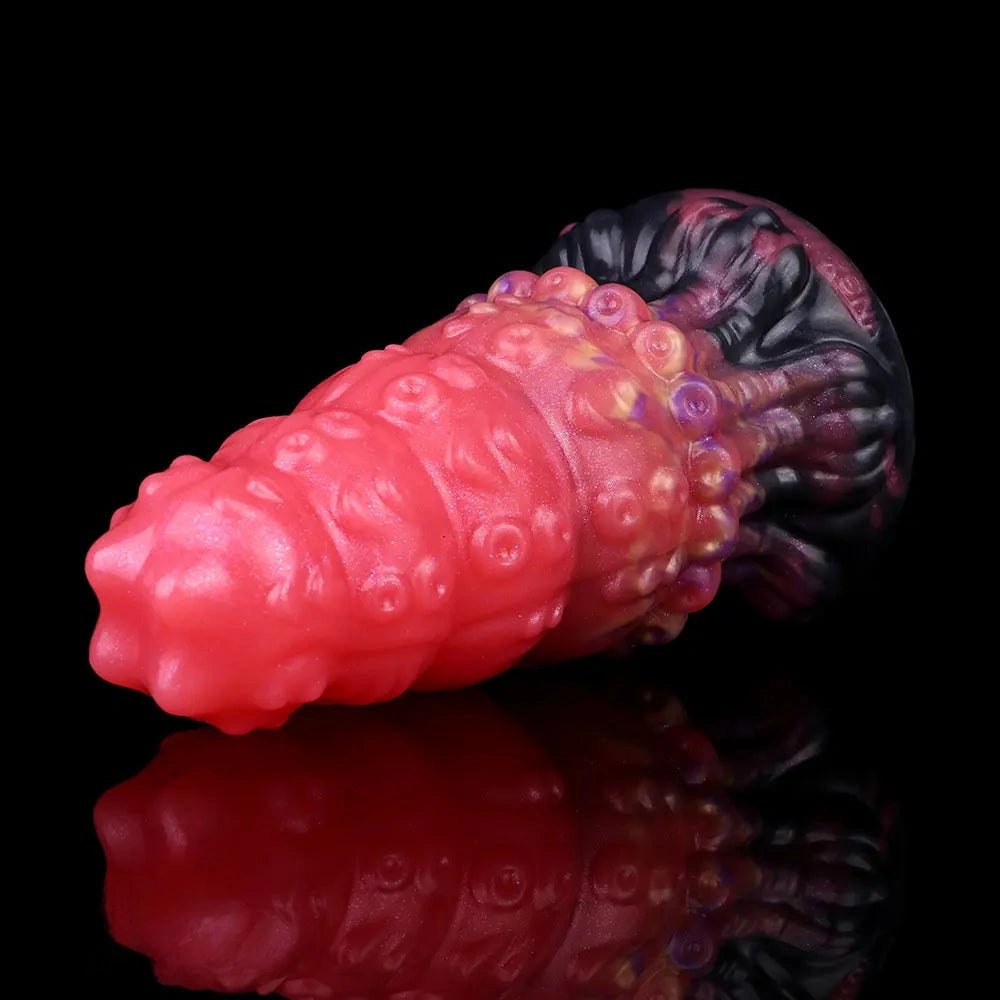 Red ridged fantasy silicone dildo, photo 14