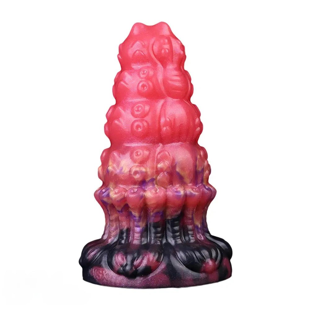 Red ridged fantasy silicone dildo, photo 2