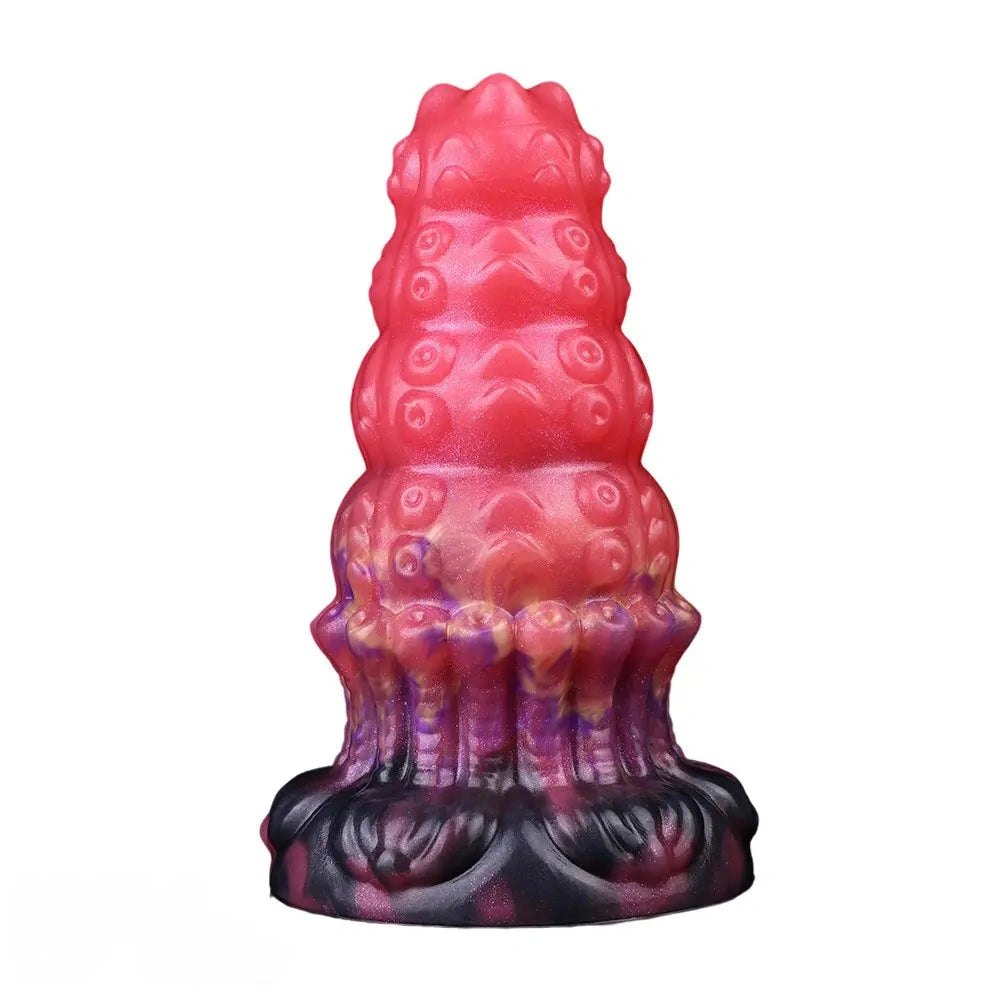 Red ridged fantasy silicone dildo, photo 3
