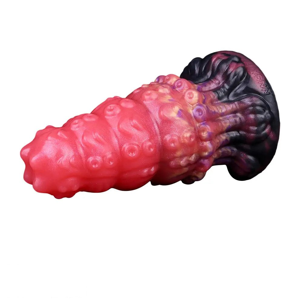 Red ridged fantasy silicone dildo, photo 4