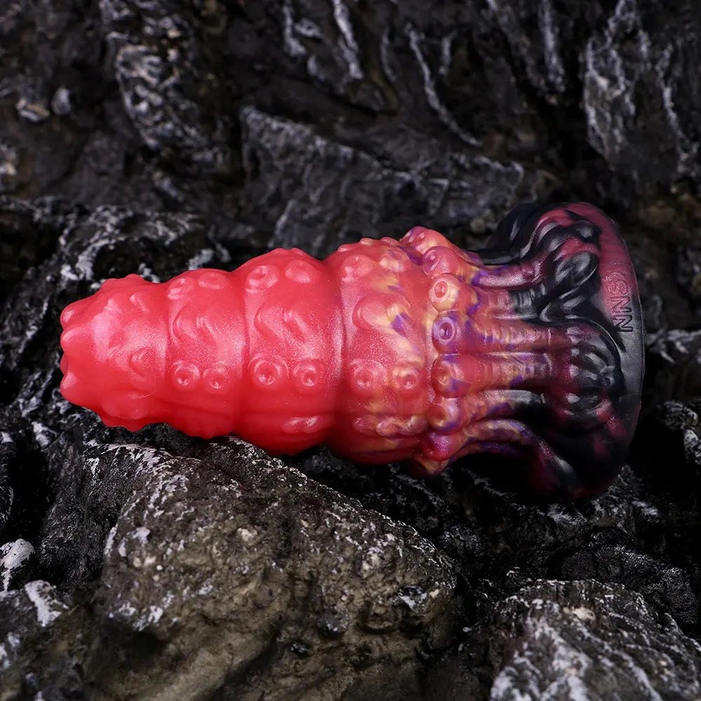 Red ridged fantasy silicone dildo, photo 6