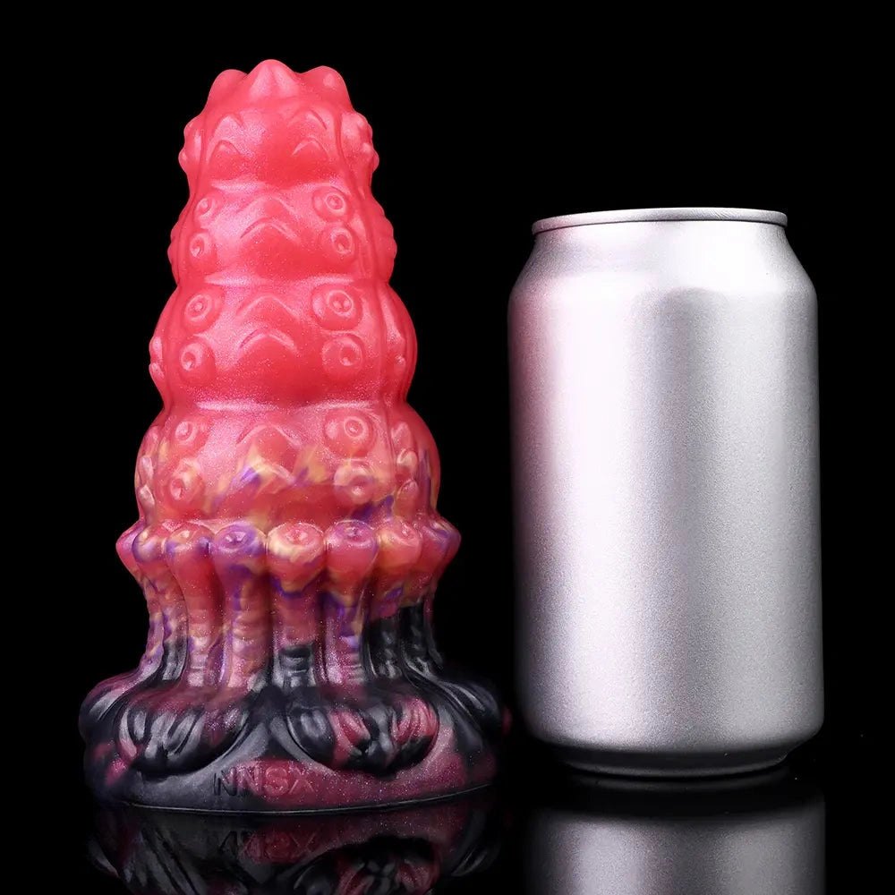 Red ridged fantasy silicone dildo, photo 7