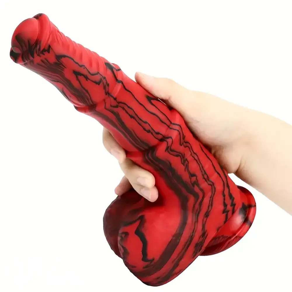Red and black ridged animal fantasy dildo, photo 3