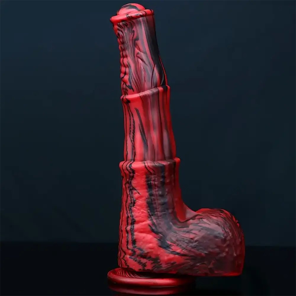 Red and black ridged animal fantasy dildo, photo 6