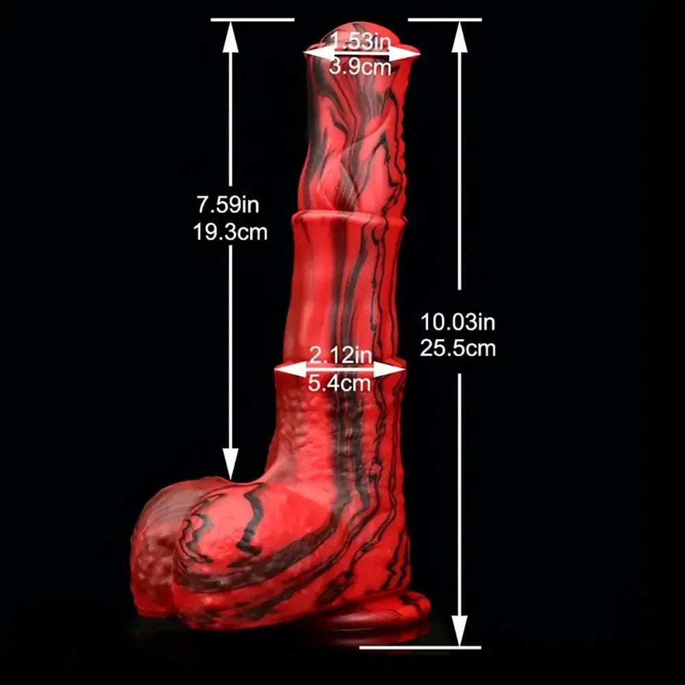 Red and black ridged animal fantasy dildo, photo 8