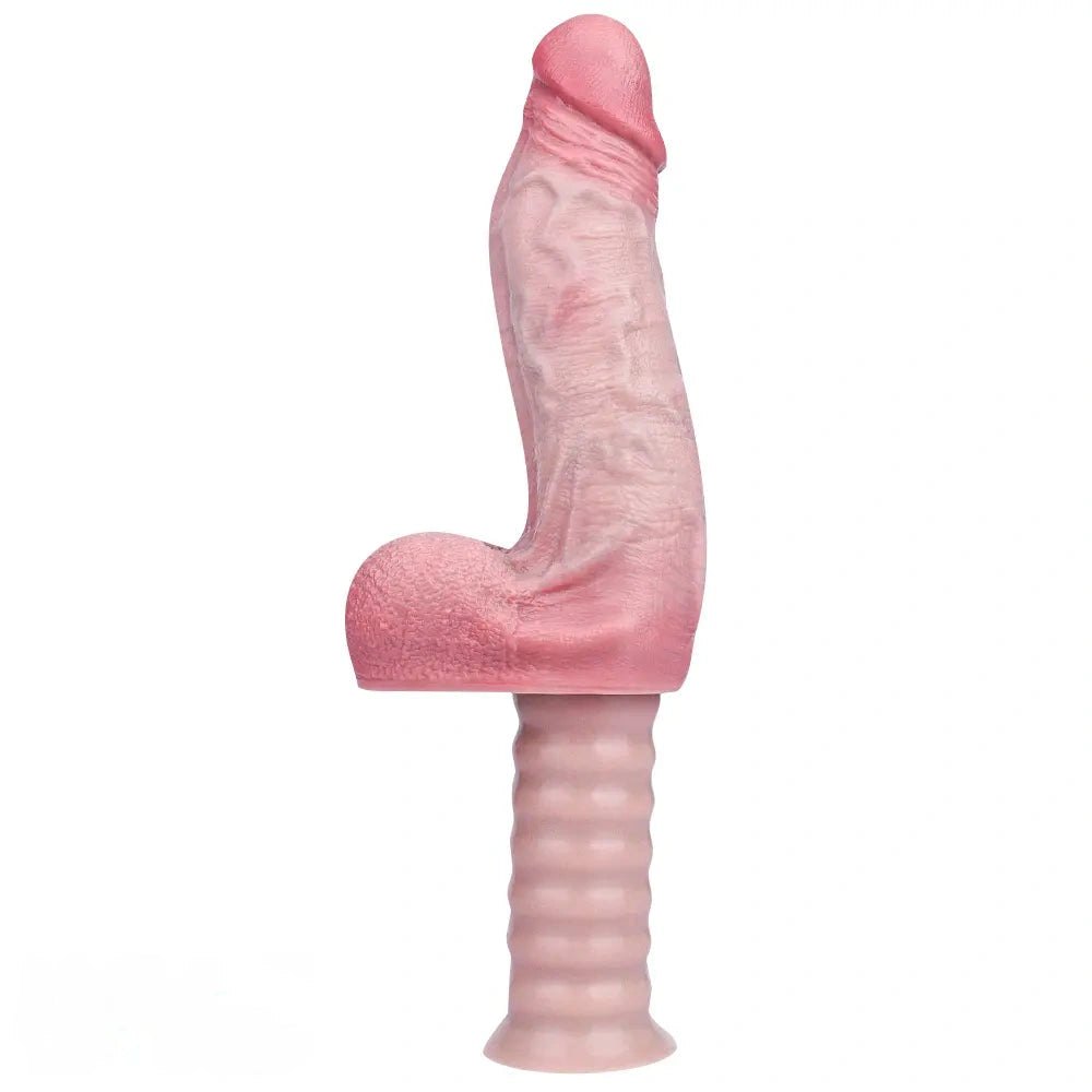 Flesh tone silicone dildo with ridged handle base, photo 1