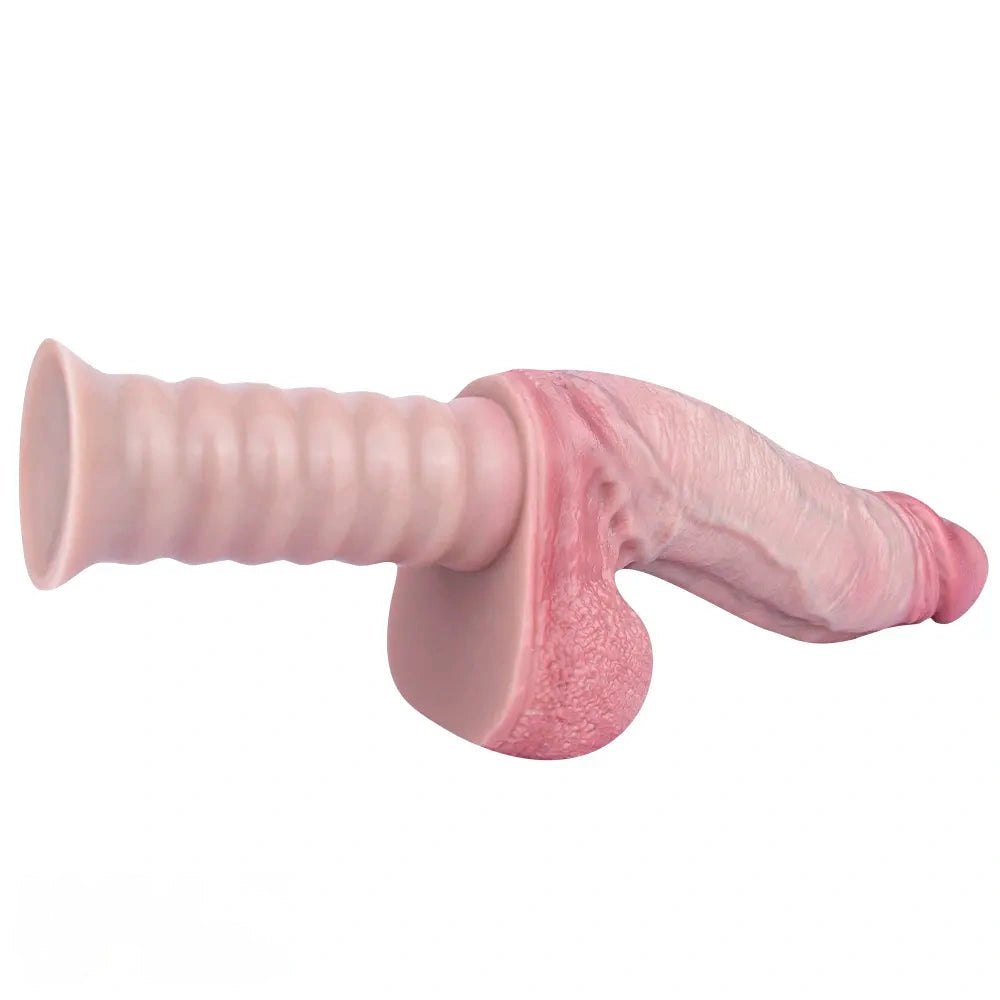 Flesh tone silicone dildo with ridged handle base, photo 14