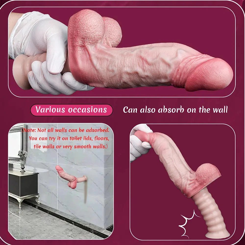 Flesh tone silicone dildo with ridged handle base, photo 4