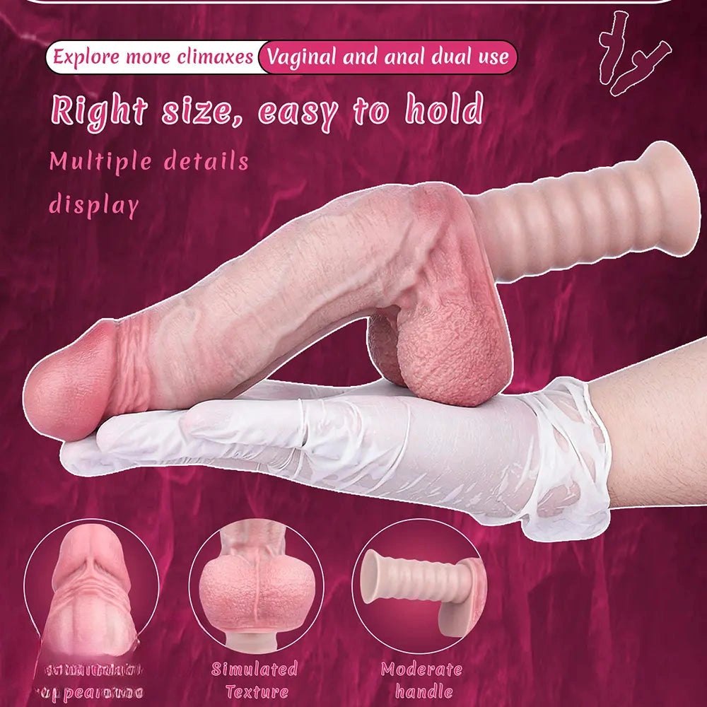 Flesh tone silicone dildo with ridged handle base, photo 5
