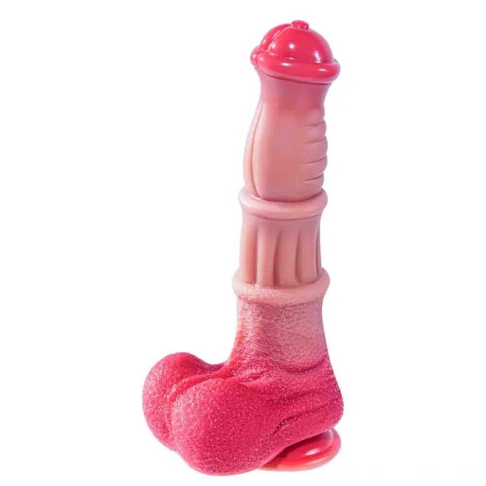Colorful ridged silicone dildo with suction cup base, photo 1