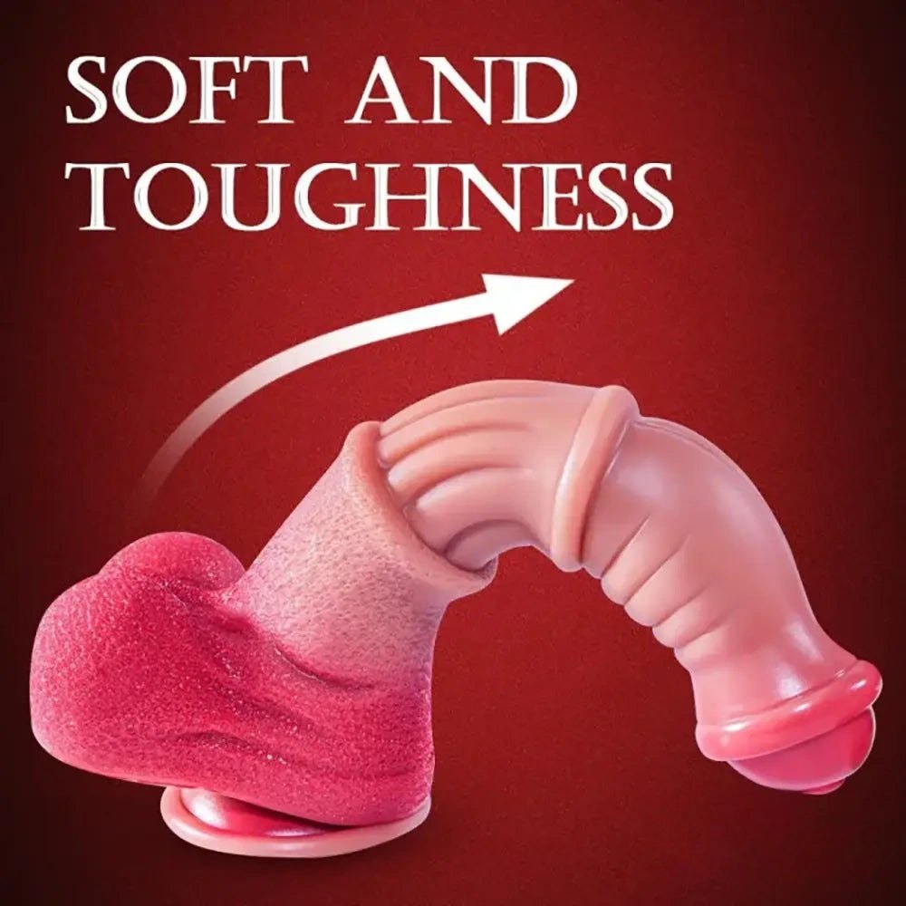 Colorful ridged silicone dildo with suction cup base, photo 3