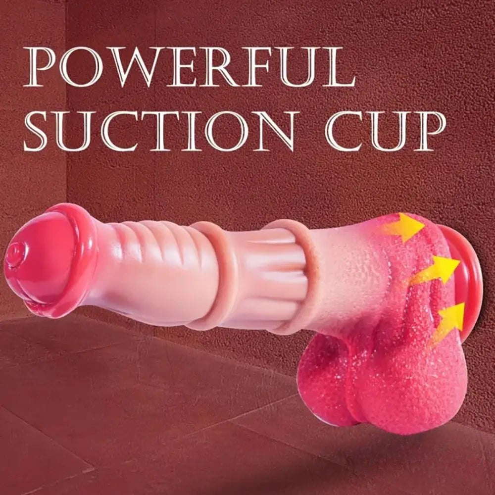Colorful ridged silicone dildo with suction cup base, photo 4