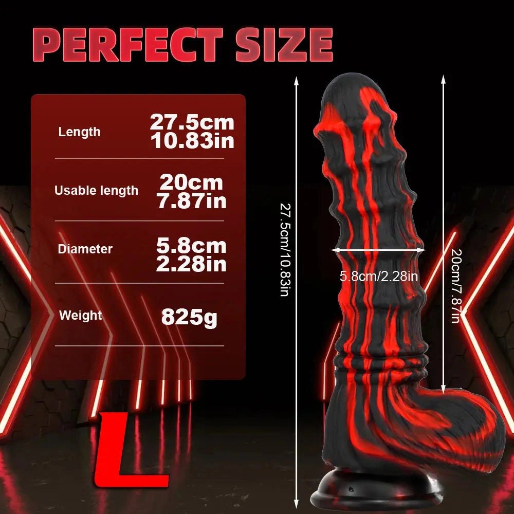 Red and black ridged horse style dildo, photo 4