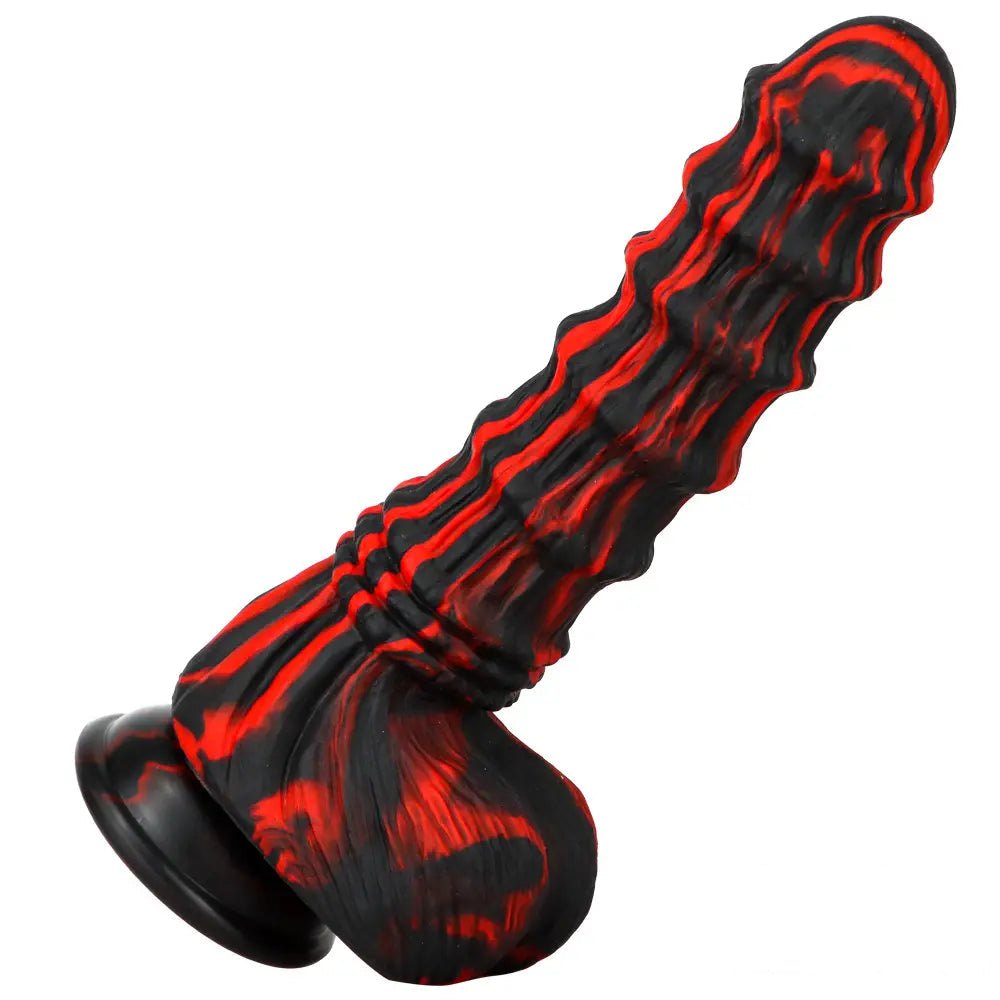 Red and black ridged horse style dildo, photo 5