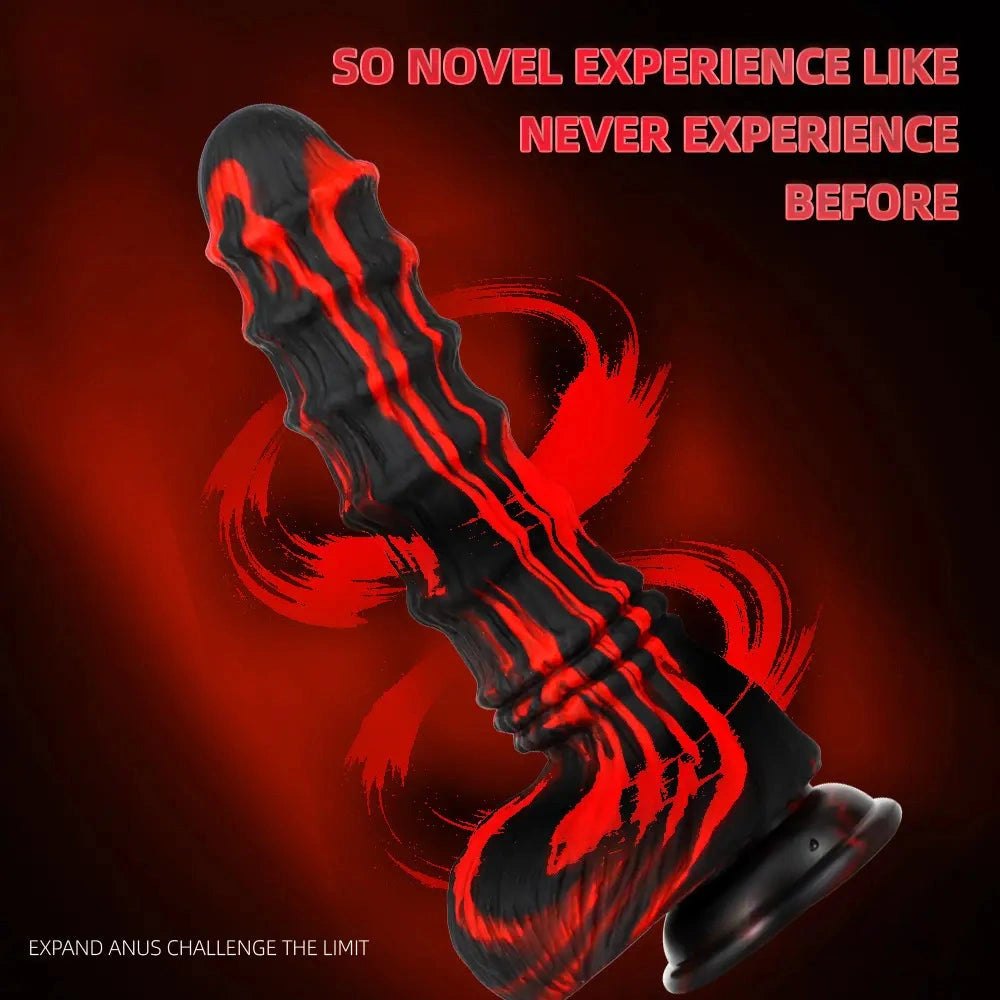 Red and black ridged horse style dildo, photo 6