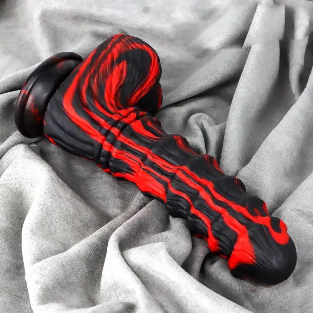 Red and black ridged horse style dildo, photo 8