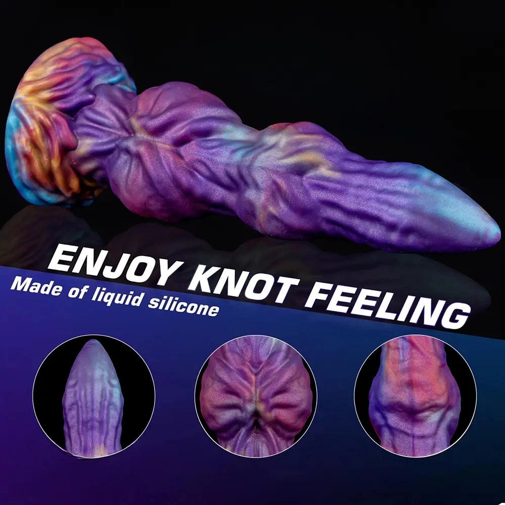 Purple and blue knotted silicone dildo, photo 10