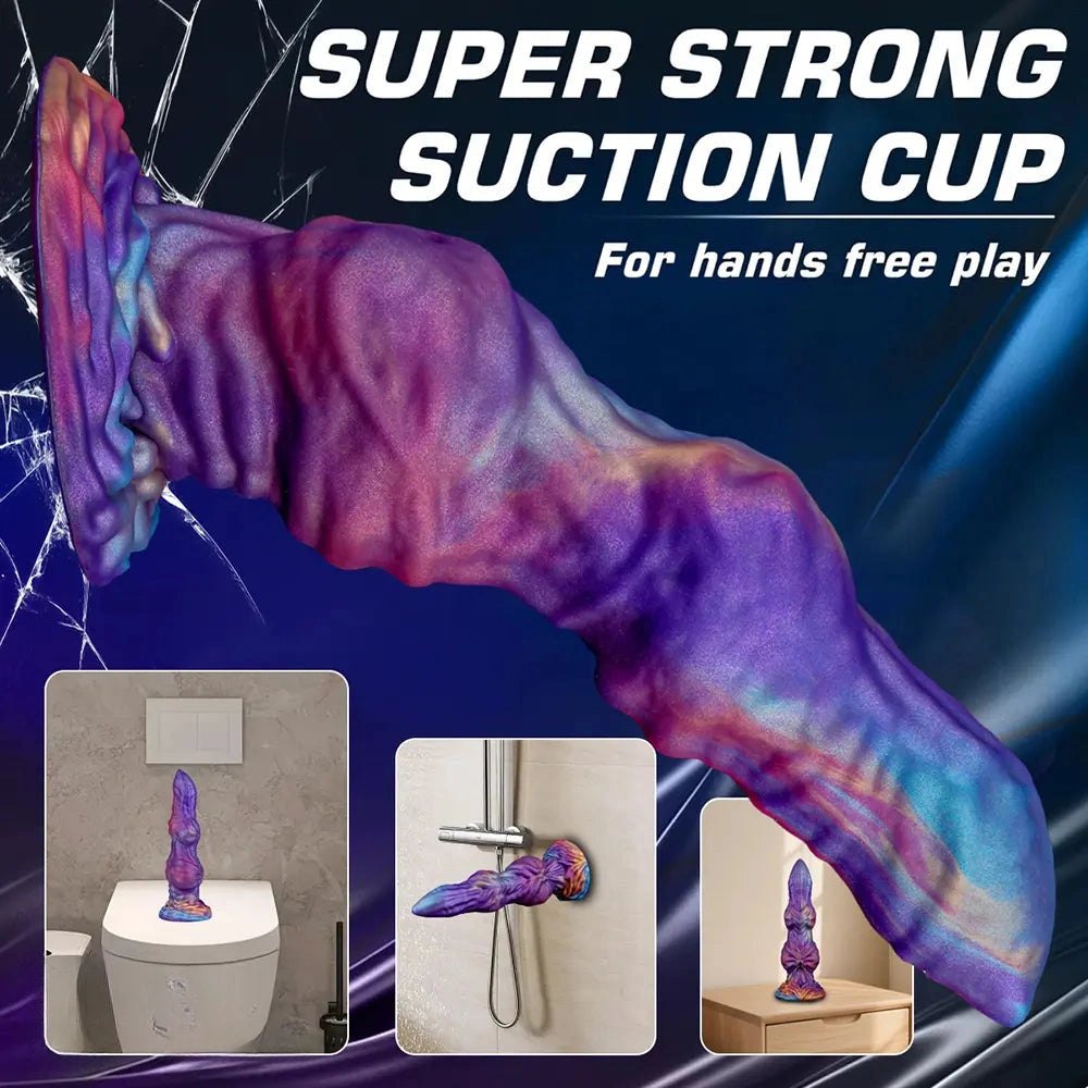 Purple and blue knotted silicone dildo, photo 11