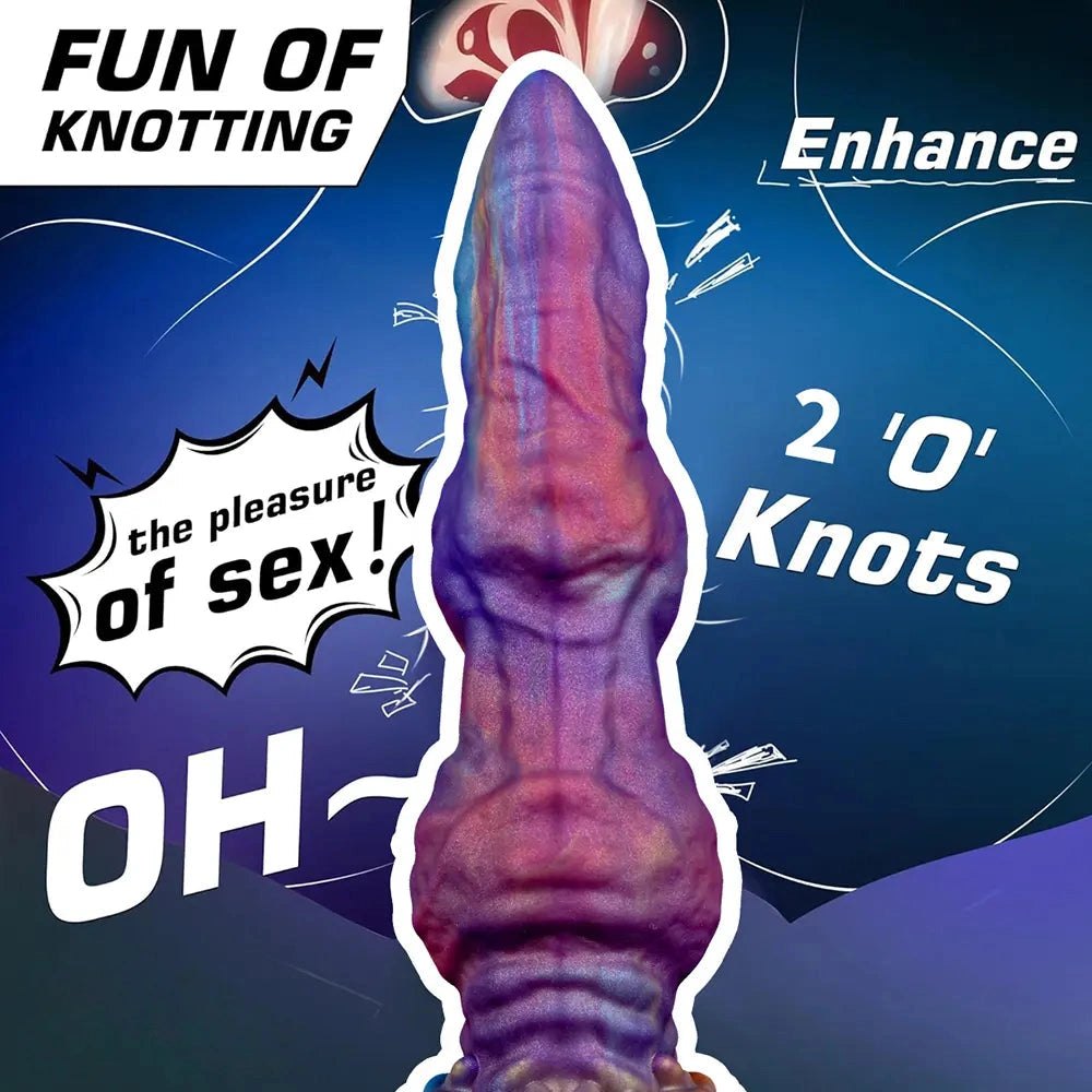 Purple and blue knotted silicone dildo, photo 9