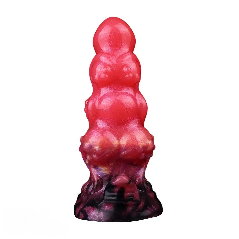 Red ridged monster silicone fantasy dildo, photo 1