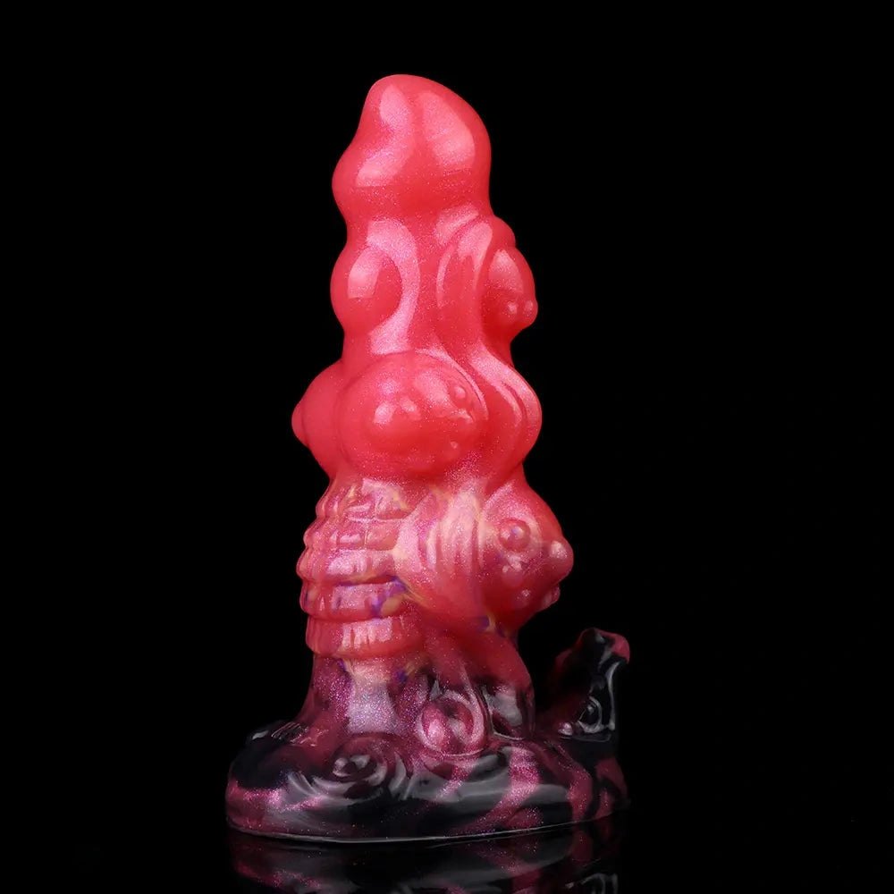 Red ridged monster silicone fantasy dildo, photo 10