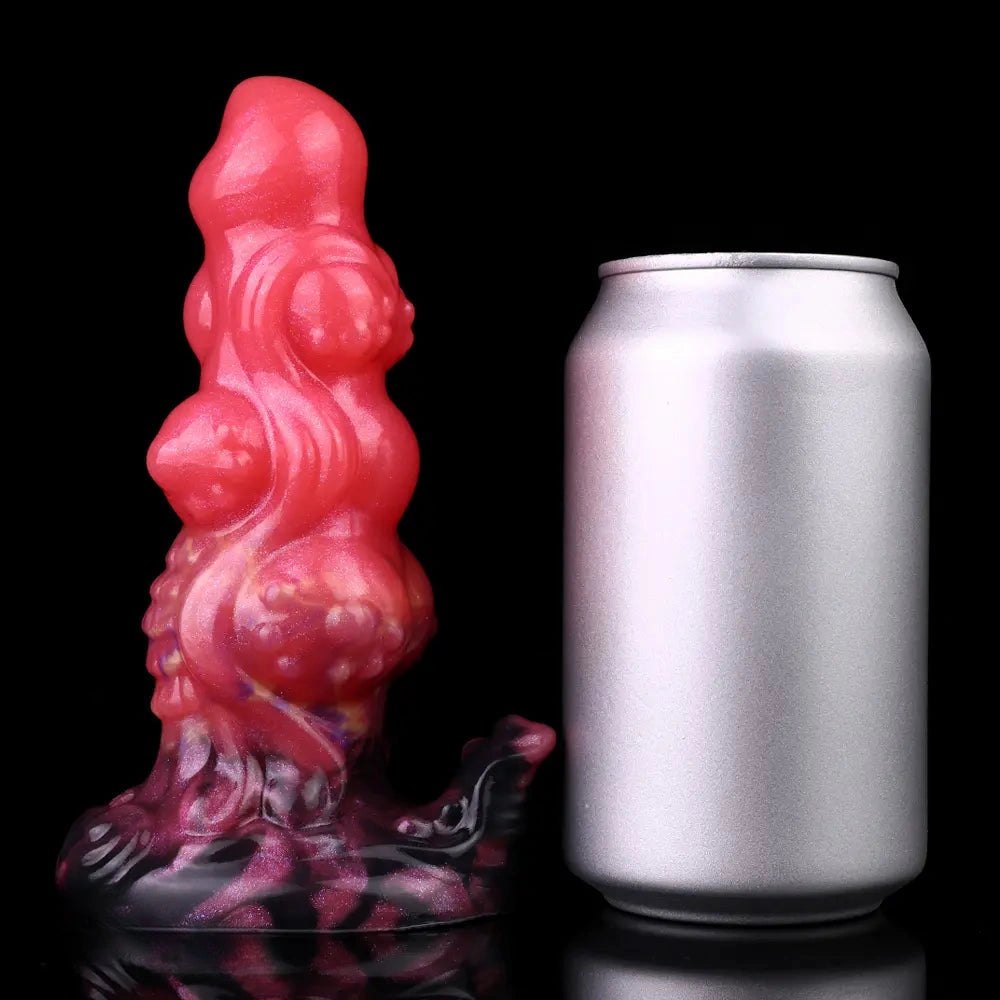 Red ridged monster silicone fantasy dildo, photo 12