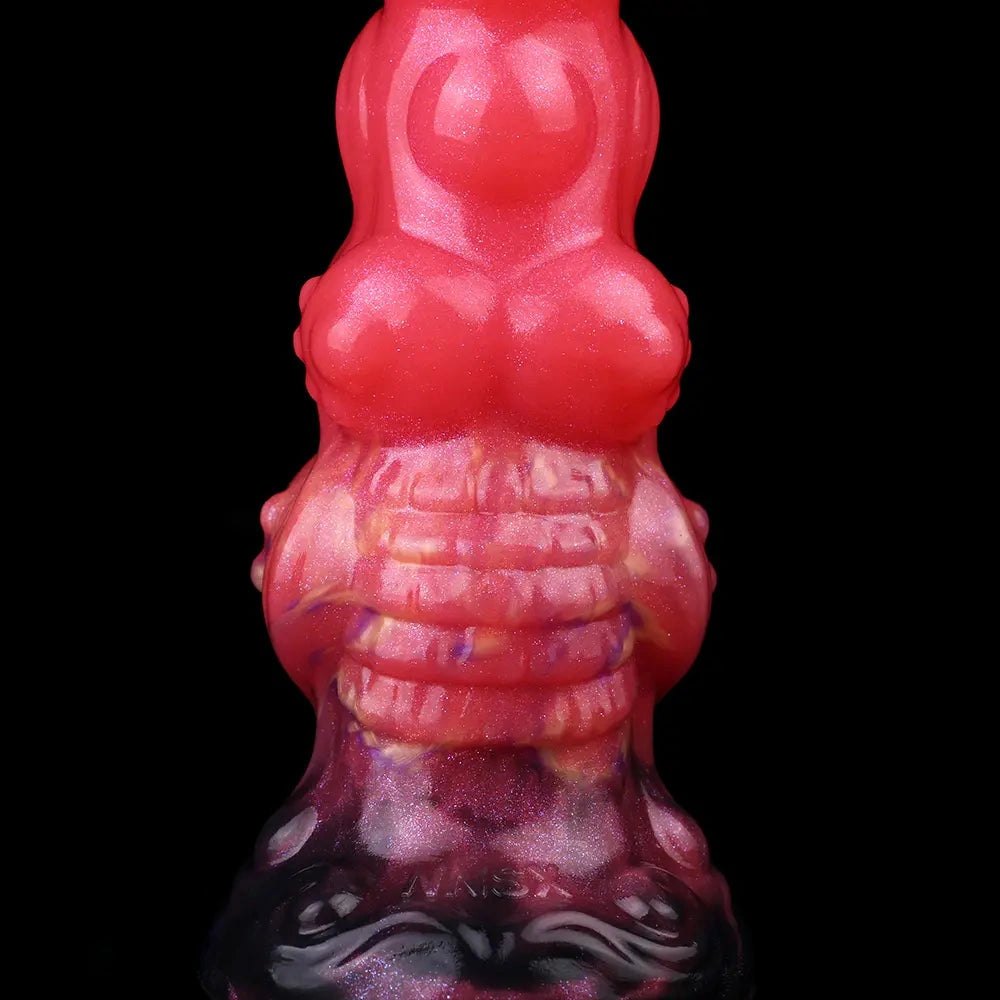 Red ridged monster silicone fantasy dildo, photo 15