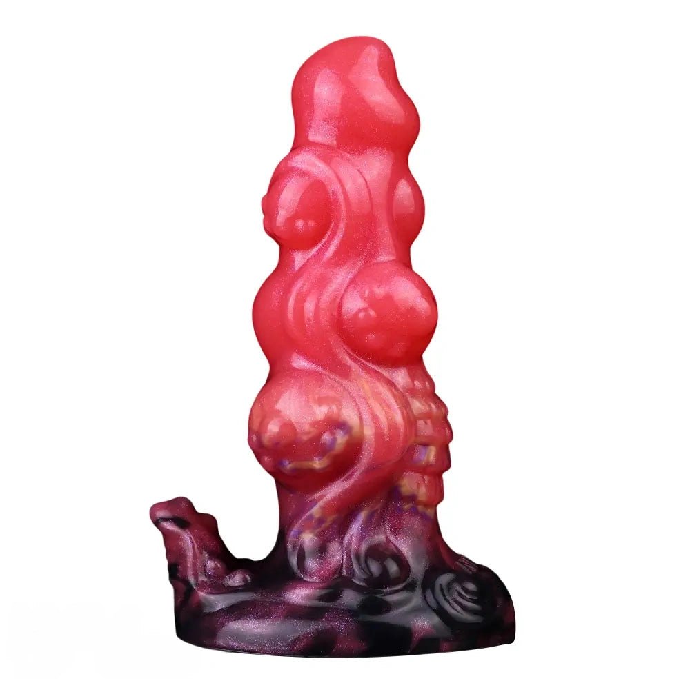 Red ridged monster silicone fantasy dildo, photo 2