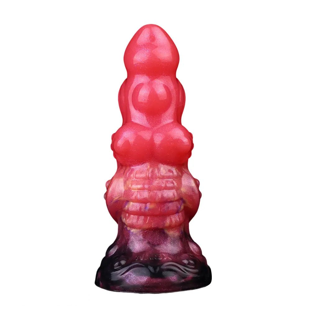 Red ridged monster silicone fantasy dildo, photo 3