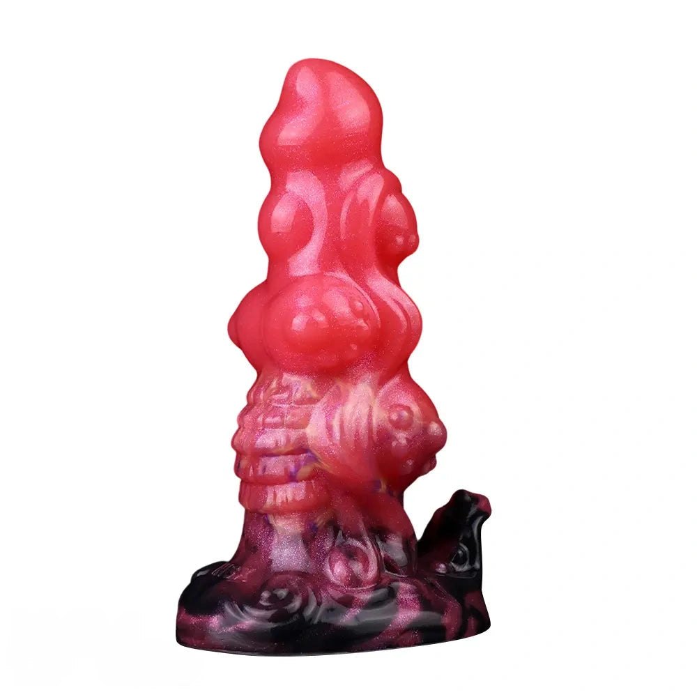 Red ridged monster silicone fantasy dildo, photo 4