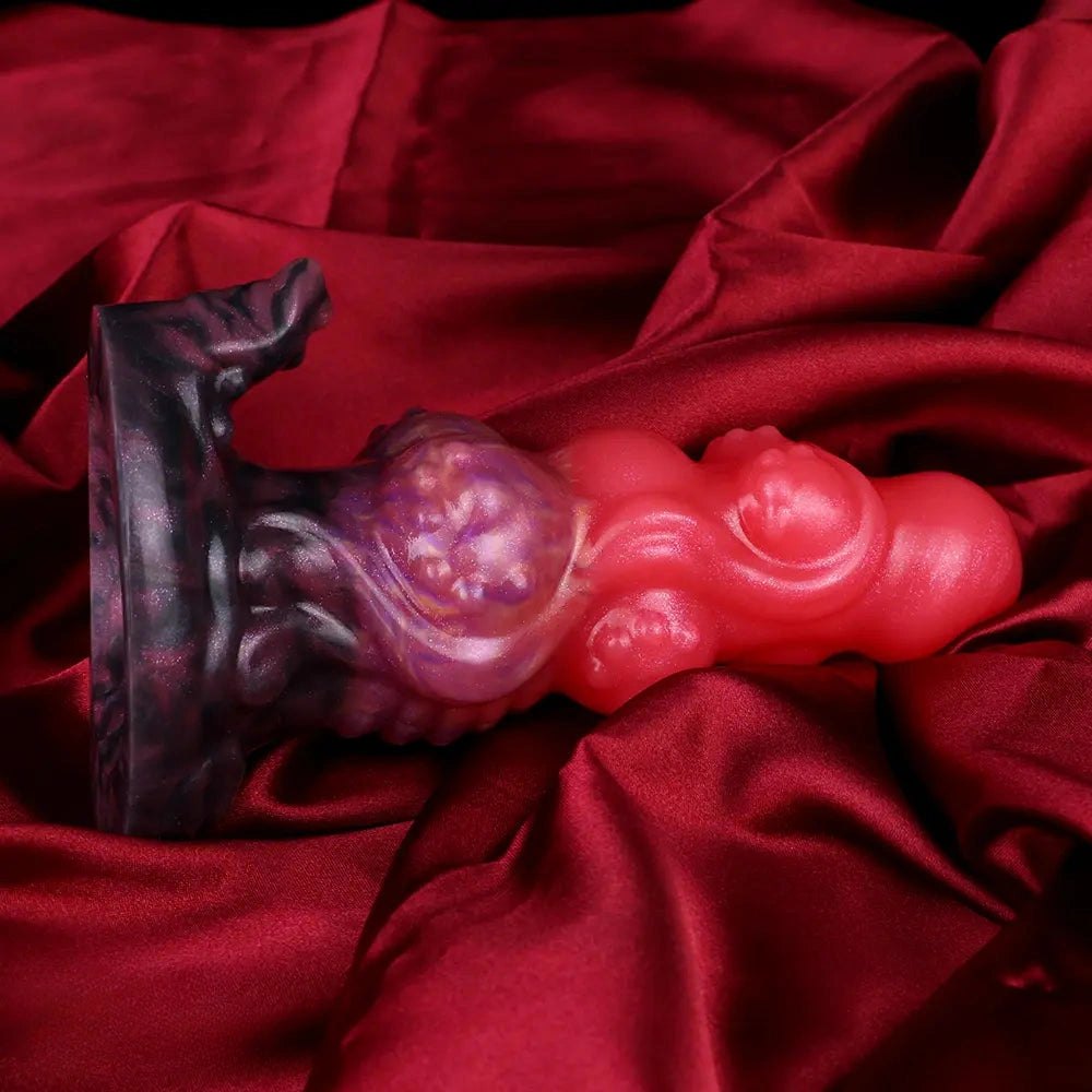 Red ridged monster silicone fantasy dildo, photo 7