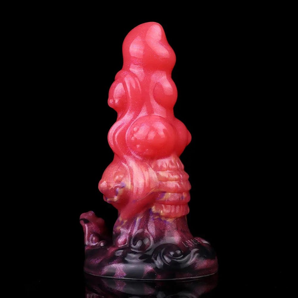 Red ridged monster silicone fantasy dildo, photo 9