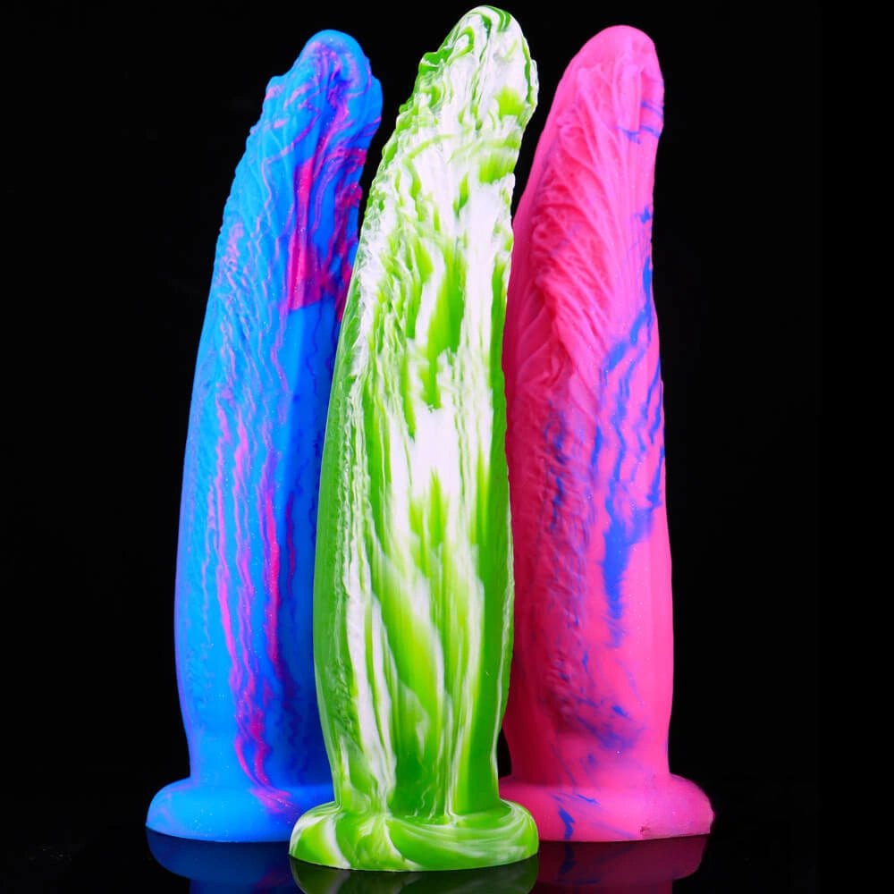 Ridged multicolor silicone dildo with suction cup base, photo 1