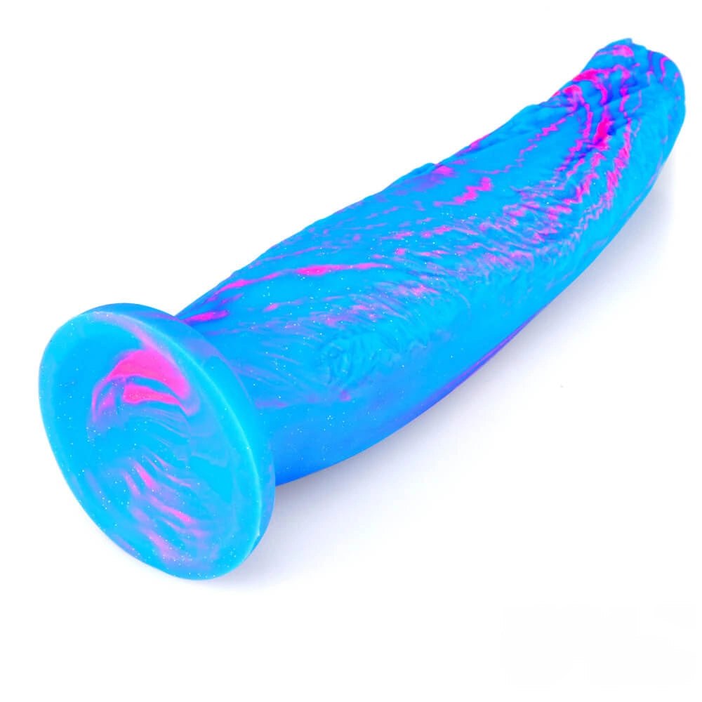 Ridged multicolor silicone dildo with suction cup base, photo 7