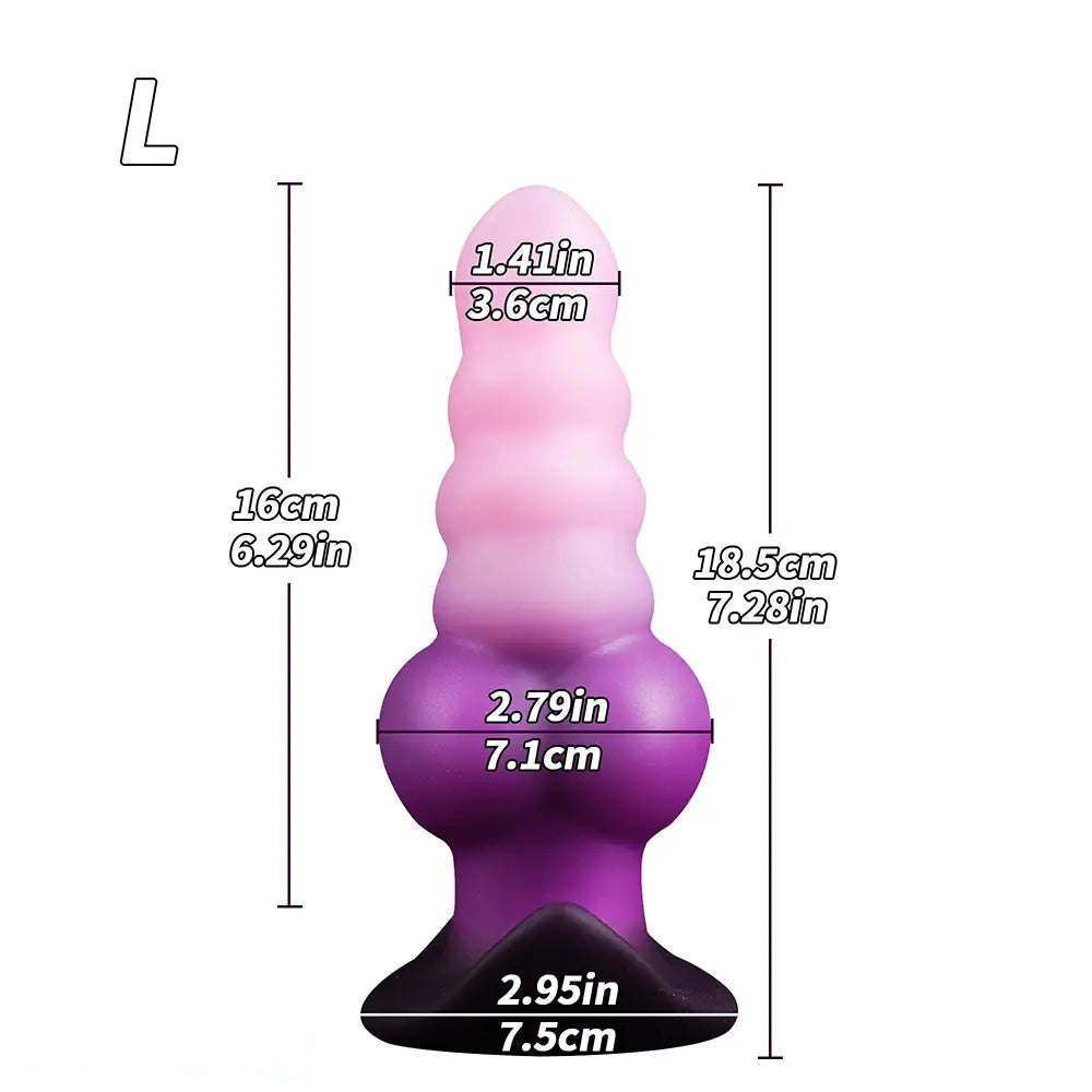 Ombre pink purple ridged fantasy dildo, photo 10