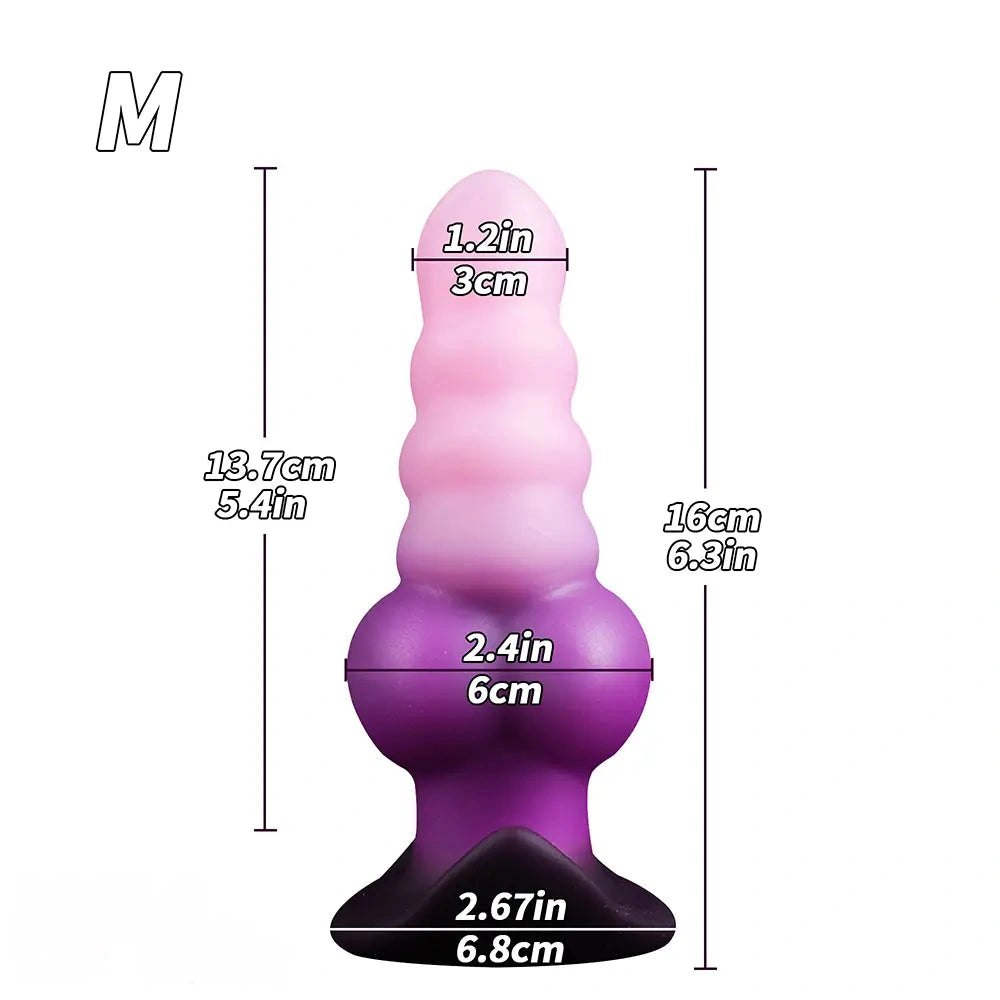 Ombre pink purple ridged fantasy dildo, photo 12