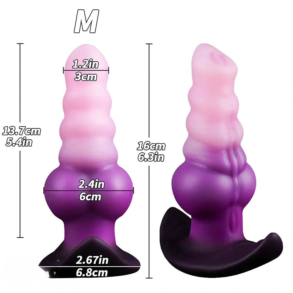 Ombre pink purple ridged fantasy dildo, photo 13