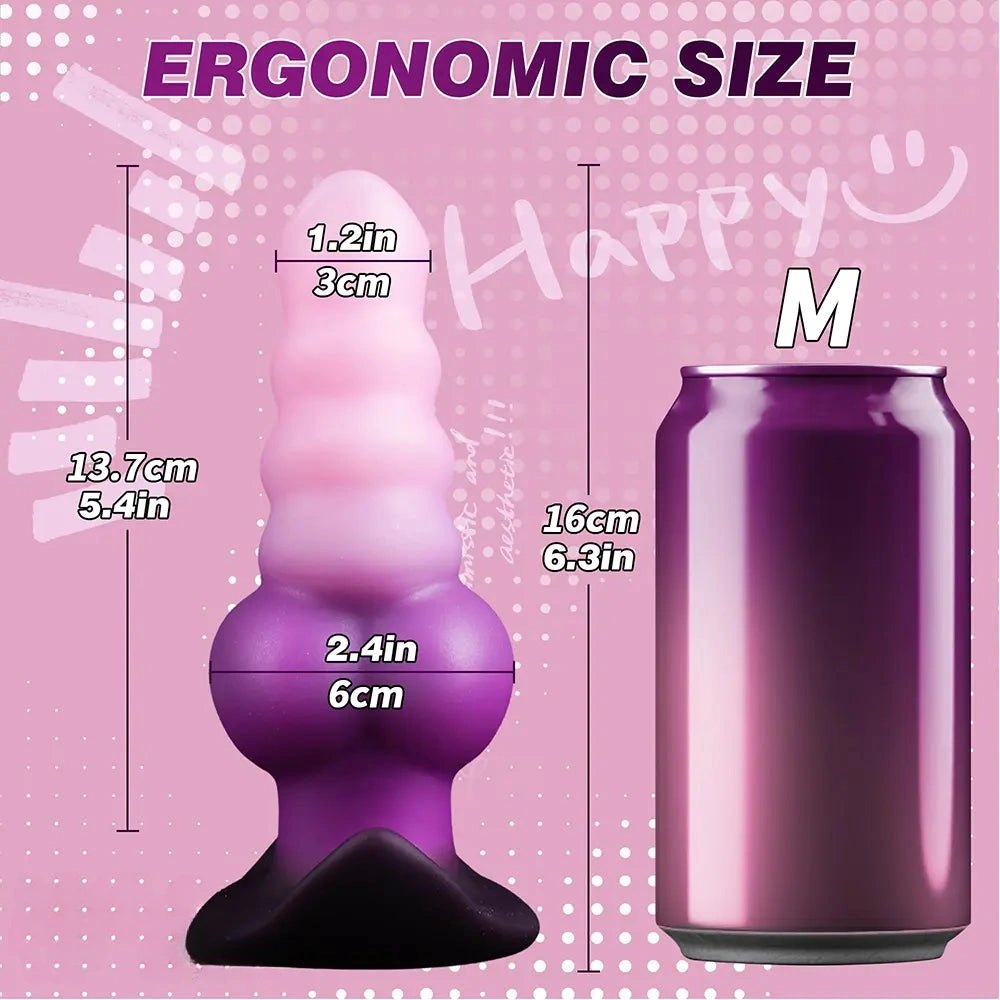 Ombre pink purple ridged fantasy dildo, photo 14