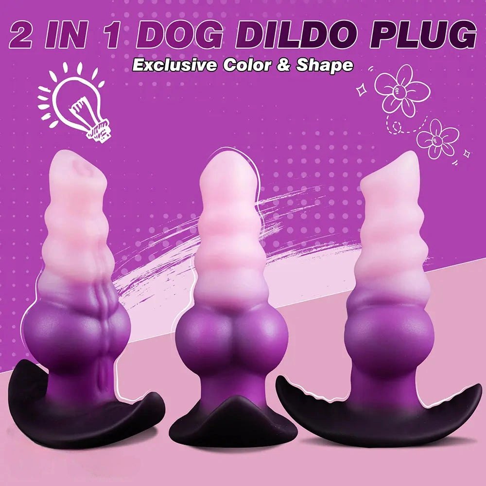 Ombre pink purple ridged fantasy dildo, photo 5