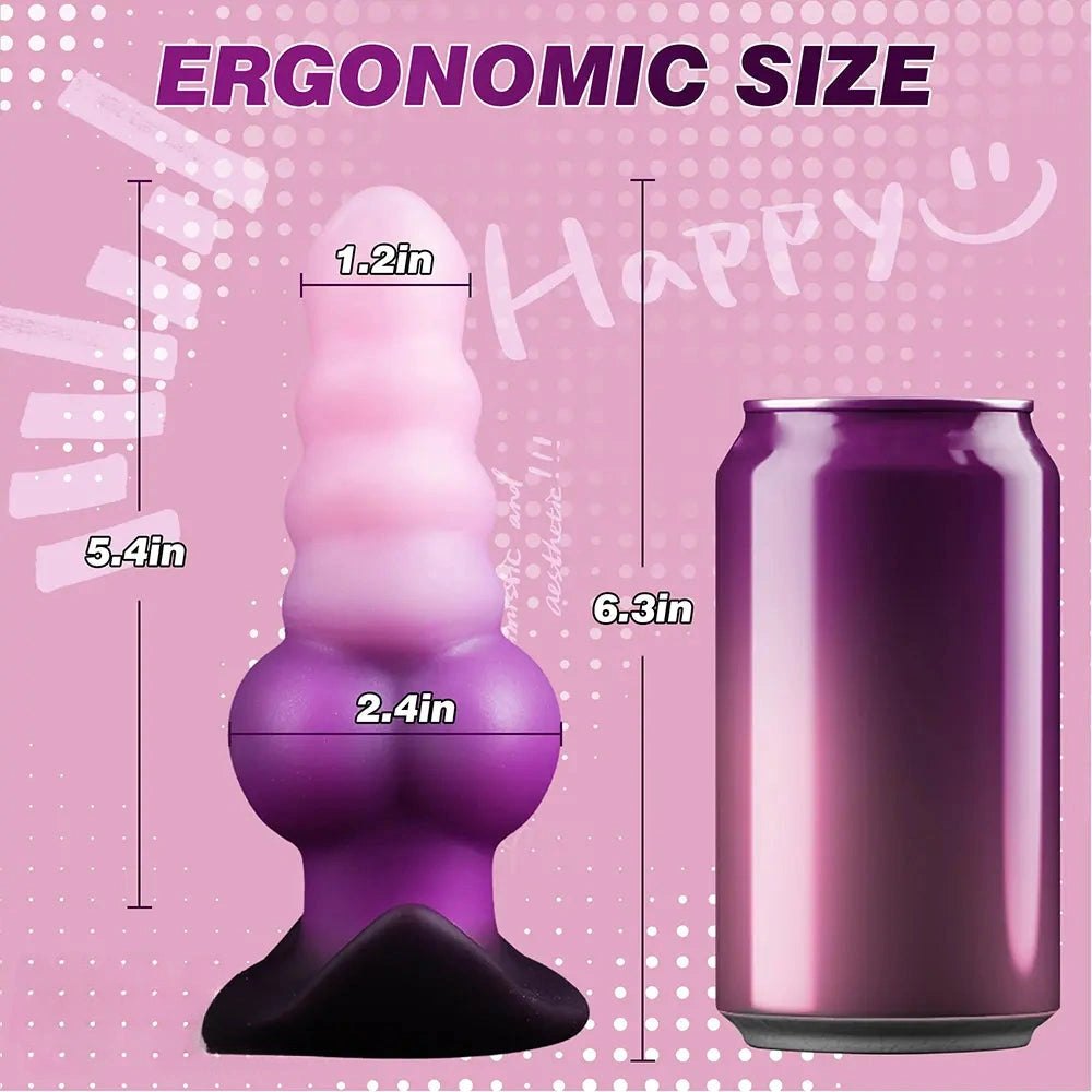 Ombre pink purple ridged fantasy dildo, photo 6