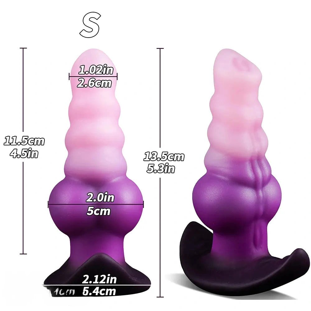 Ombre pink purple ridged fantasy dildo, photo 7