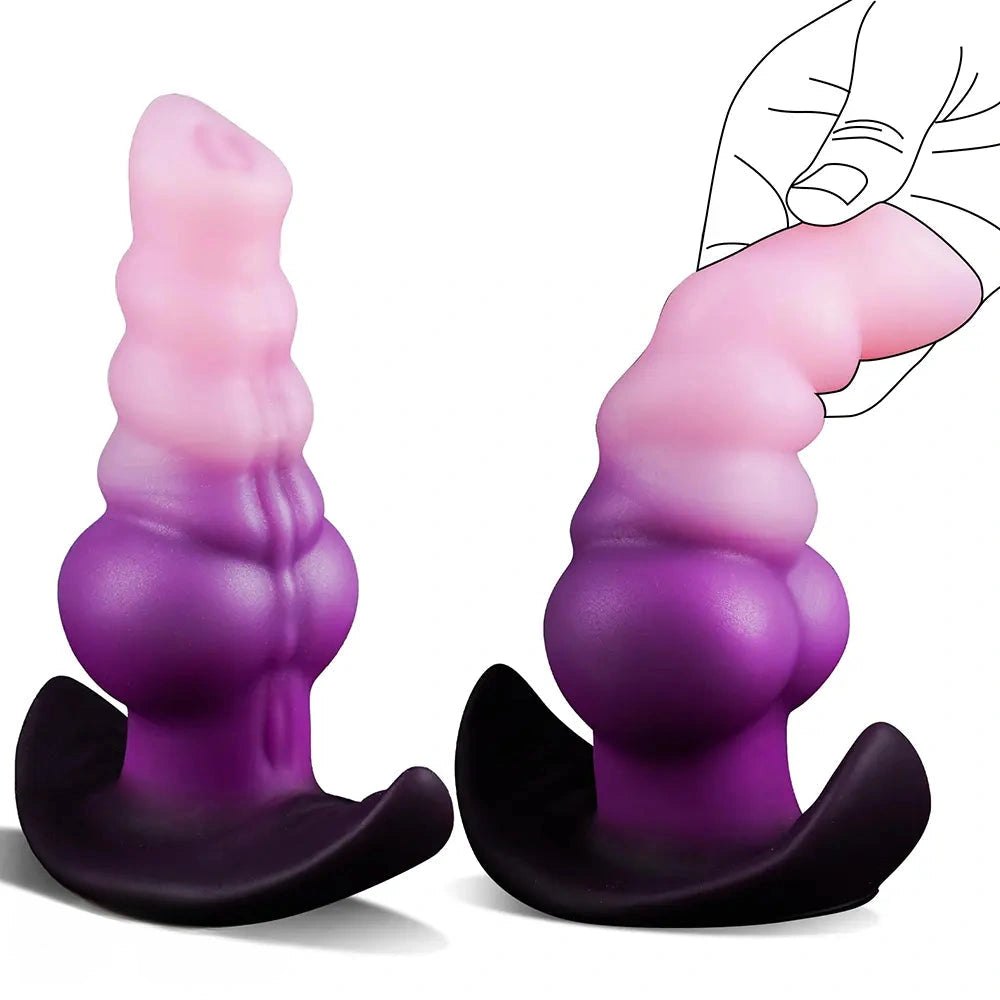 Ombre pink purple ridged fantasy dildo, photo 9